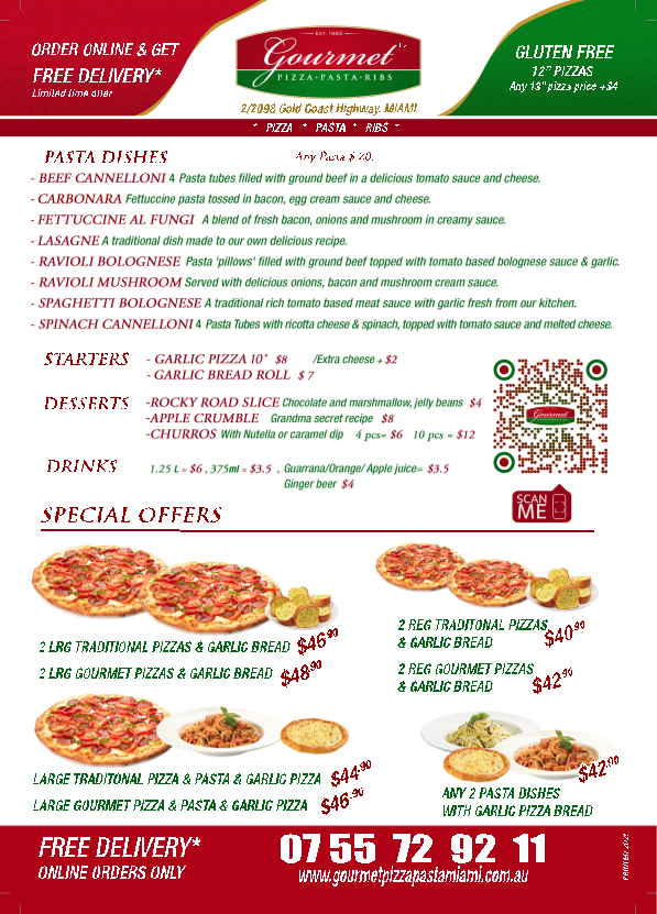 Menu Gourmet Pizza & Pasta Ribs Miami-1